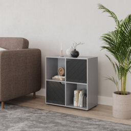 Urbn-Living Urbnliving 61Cm Height Grey Wooden Cube Bookcase With Black Line Door Display Shelf Storage Shelving Cupboard - thumbnail 2