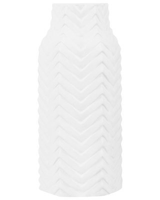 Beliani Glamstone White Stoneware Vase Gloss Ribbed 14 X 32 Cm - image 1