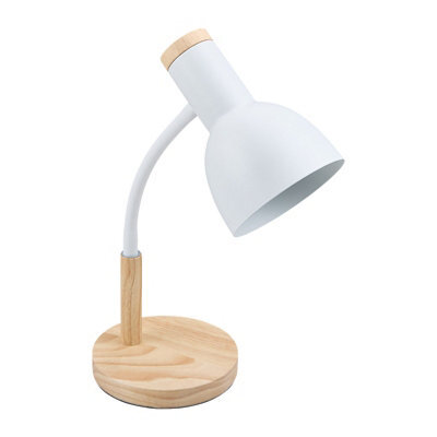 Living And Home White Table Lamp With Flexible Arm And Wooden Base - image 1