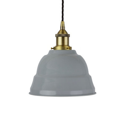 French Grey Lincoln Painted Dome Pendant Light With Matt Antique Brass Lamp Holder And Black Twisted Cable - Se Home - image 1