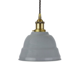 French Grey Lincoln Painted Dome Pendant Light With Matt Antique Brass Lamp Holder And Black Twisted Cable - Se Home
