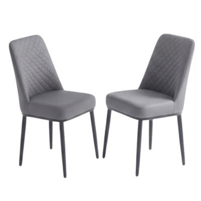 Home Luxe Interiors Set Of 4 Oxford Grey Pu Leather Dining Chairs With Slim Metal Legs - image 1