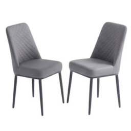 Home Luxe Interiors Set Of 4 Oxford Grey Pu Leather Dining Chairs With Slim Metal Legs - thumbnail 1
