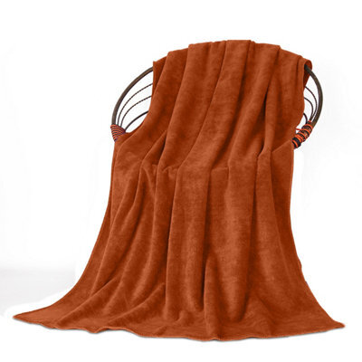 Oxford Homeware Reversible Throw Blanket Soft Warm & Sofa, Bed Fleece Throw, Rust (Single 130X150Cm)