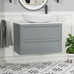 Royal Bathrooms Royal Bathroom Elmore 800mm Matt Pebble Grey Wall Mounted Bathroom Vanity Unit 2 Drawer Plain White Worktop With Cesar Basin - thumbnail 1