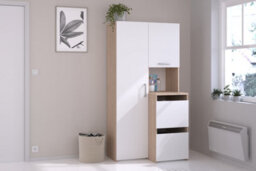 Parisot Stacked Utility Room Laundry Cabinet For Two Washing Machine Or Dryer With Cupboards And Storage Column - White Oak Effect - thumbnail 3