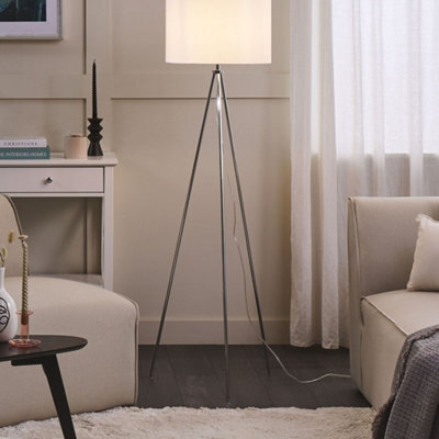 Beliani Floor Lamp Silver Tripod 148 Cm With White Drum Shade - image 1
