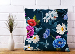Warren Reed Designer Poppy Flowers With Chamomile Blue Cushions 45Cm X 45Cm - thumbnail 2