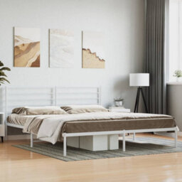 Berkfield Metal Bed Frame With Headboard White 180X200 Cm 6Ft Super King - thumbnail 1