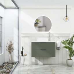 Royal Bathrooms Evora 800mm Sage Green Fluted Wall Hung Countertop Vanity Unit 2 Drawer With Round Basin - thumbnail 2