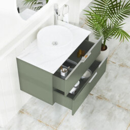 Royal Bathrooms Evora 800mm Sage Green Fluted Wall Hung Countertop Vanity Unit 2 Drawer With Round Basin - thumbnail 3
