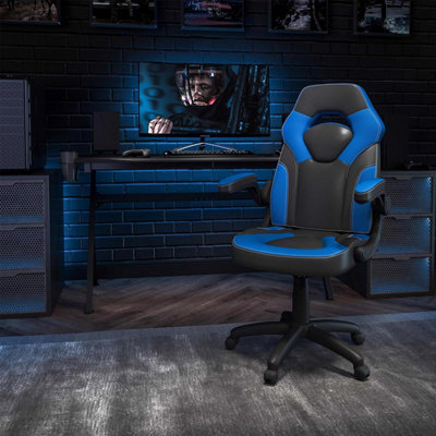 Fwstyle Black & Blue Faux Leather Racer Style Deluxe Gaming Chair - image 1