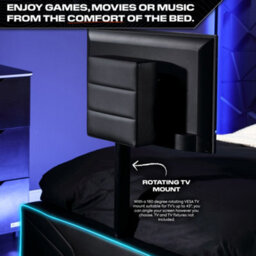 "X Rocker X-Rocker Oracle Rgb Tv Gaming Bed, Small Double 4Ft Upholstered Tv Bed With 40"" Tv Mount With 120X190Cm Mattress Included - Black" - thumbnail 5