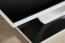 Furniturebox Giovani Rectangular White High Gloss Coffee Table With Black Glass Top And Unique Halo Structural Plinth Base Design - thumbnail 2