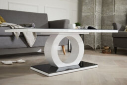 Furniturebox Giovani Rectangular White High Gloss Coffee Table With Black Glass Top And Unique Halo Structural Plinth Base Design - thumbnail 3