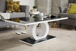 Furniturebox Giovani Rectangular White High Gloss Coffee Table With Black Glass Top And Unique Halo Structural Plinth Base Design - thumbnail 1