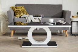 Furniturebox Giovani Rectangular White High Gloss Coffee Table With Black Glass Top And Unique Halo Structural Plinth Base Design - thumbnail 5