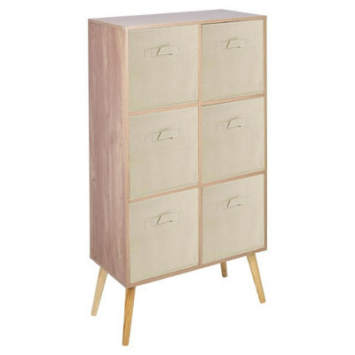 Urbn-Living Urbnliving 91Cm Height 6 Cube Oak Wooden Bookcase With Black Legs Living Room Beige Shelf Storage Drawers - image 1