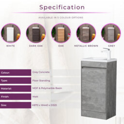Plum&clay Rigel Concrete Floor Standing Cloakroom Vanity Unit With Resin Basin (W)44Cm (H)87Cm - thumbnail 5