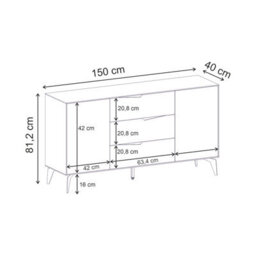 Decortie Jaden Console Sideboard 3 Drawers 2 Doors Sandstone Whiskey Oak 150 X 40 X 81.2 Cm - thumbnail 4