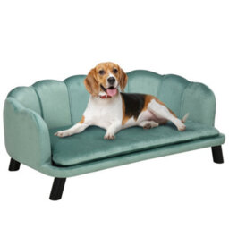 Pawhut Dog Sofa, Pet Couch Bed For Medium, Large Dogs W/ Legs, Cushion - Green - thumbnail 2