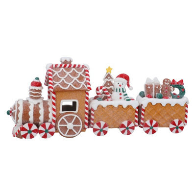Gisela Graham Gingerbread Train Christmas Decoration, 33 X 15 Cm, Indoor Glitter Finish