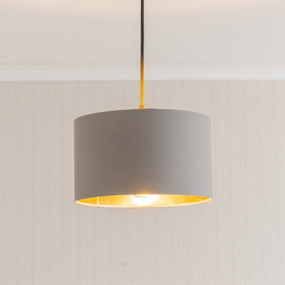 Valuelights Reni Grey & Gold Inner Drum Ceiling Lamp Shade And Bulb (D)25Cm - image 1