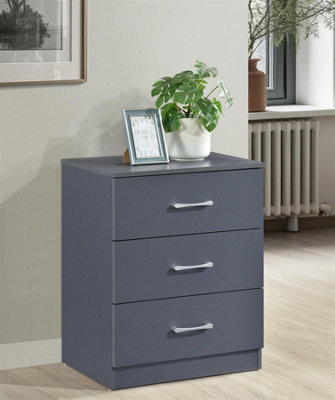 Modern Dark Grey Chest Of 3 Drawers Bedroom Furniture Storage Bedside Cabinet - image 1