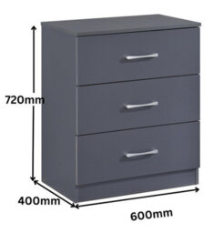Modern Dark Grey Chest Of 3 Drawers Bedroom Furniture Storage Bedside Cabinet - thumbnail 8