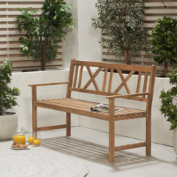 Pacific Lifestyle Brown Teak 3 Seater Acacia Wood Garden Bench - thumbnail 1
