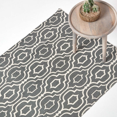 Homescapes Riga Grey And White 100% Cotton Printed Patterned Rug, 120 X 170 Cm - image 1