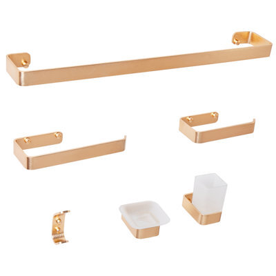 Beliani 6-Piece Bathroom Hardware Set Zorritos With Towel Bars And Hooks Metal Gold - image 1