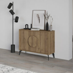 Decortie Gora Sideboard Console Modern Storage Cabinet With 2 Pull-Open Doors Metal Legs Dark Oak Effect 110Cm Width - thumbnail 6