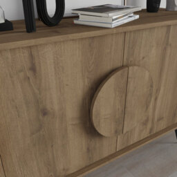 Decortie Gora Sideboard Console Modern Storage Cabinet With 2 Pull-Open Doors Metal Legs Dark Oak Effect 110Cm Width - thumbnail 4