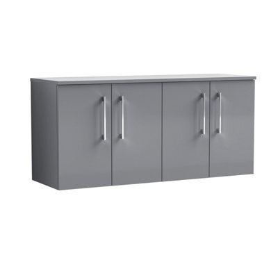 Balterley Bramshall Modern Bathroom 1200mm Wall Hung 4-Door Vanity Unit With Laminate Worktop, Soft Close Doors, Satin Grey - image 1