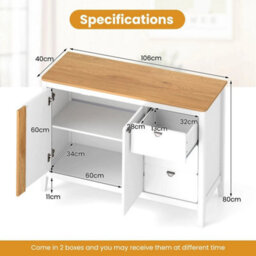 Buffet Cabinet Wooden Kitchen Cupboard W/2 Door And 3 Pull Out Drawers - thumbnail 2