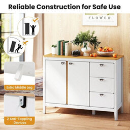 Buffet Cabinet Wooden Kitchen Cupboard W/2 Door And 3 Pull Out Drawers - thumbnail 5