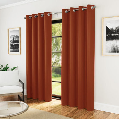 Enhanced Living Nightfall Plain Supersoft Orange Thermal Blockout Eyelet Curtains (Pair) - 90 X 90 Inch (229 X 229Cm) - image 1