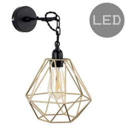 Valuelights Huber Satin Black Wall/ceiling Light Fitting With Gold Metal Cage Shade And 4W Led Bulb In Warm White - thumbnail 1