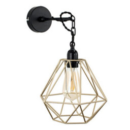 Valuelights Huber Satin Black Wall/ceiling Light Fitting With Gold Metal Cage Shade And 4W Led Bulb In Warm White - thumbnail 5