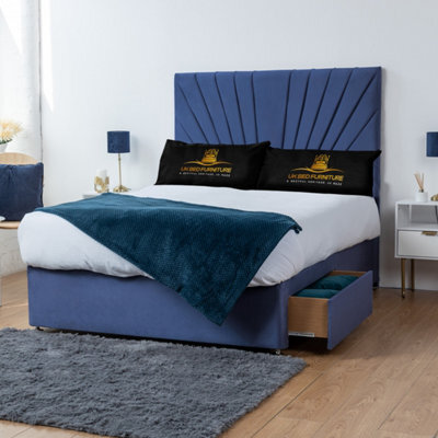 UKBEDFURNITURE Sunrise Blue Plush Divan Bed With 2 Foot End Drawers & 26 Inch Headboard - image 1