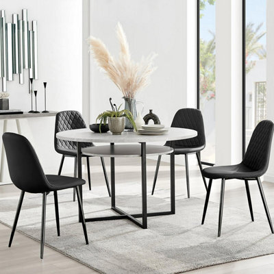 Furniturebox Uk Adley Grey Concrete Effect Storage Dining Table & 4 Black Corona Black Leg Chairs - image 1