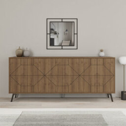 Decortie Dark Oak 6 Door Sideboard Dune Geometric With Metal Legs 181Cm - thumbnail 3