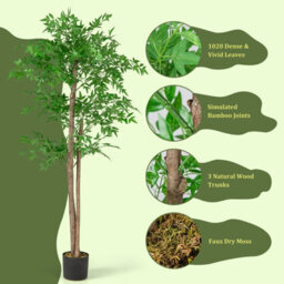 Costway 160 Cm Artificial Bamboo Tree Fake Faux Bamboo Potted Plant Natural Wood Trunk - thumbnail 9