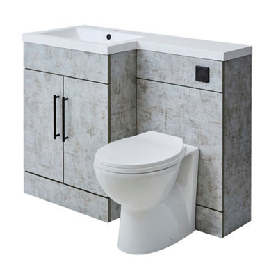 Homestylestore1105mm Concrete Grey Left Hand Bathroom Combination Vanity Toilet Unit With Black T Bar Handles - image 1