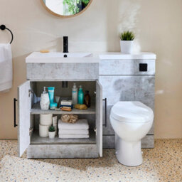 Homestylestore1105mm Concrete Grey Left Hand Bathroom Combination Vanity Toilet Unit With Black T Bar Handles - thumbnail 3