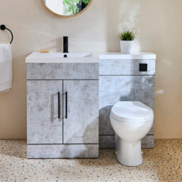Homestylestore1105mm Concrete Grey Left Hand Bathroom Combination Vanity Toilet Unit With Black T Bar Handles - thumbnail 2
