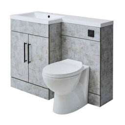 Homestylestore1105mm Concrete Grey Left Hand Bathroom Combination Vanity Toilet Unit With Black T Bar Handles