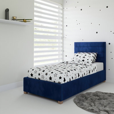 Rest Relax Lottie Solo Ottoman Bed Plush Velvet Navy Blue - Single 3Ft - image 1