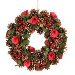Dibor Traditional Red Berries And Roses Front Door Autumn Wreath Winter Spring Wreath 35Cm - thumbnail 1